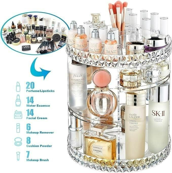 360° Rotating Cosmetic Storage Box – Multi-Function Adjustable Vanity Stand