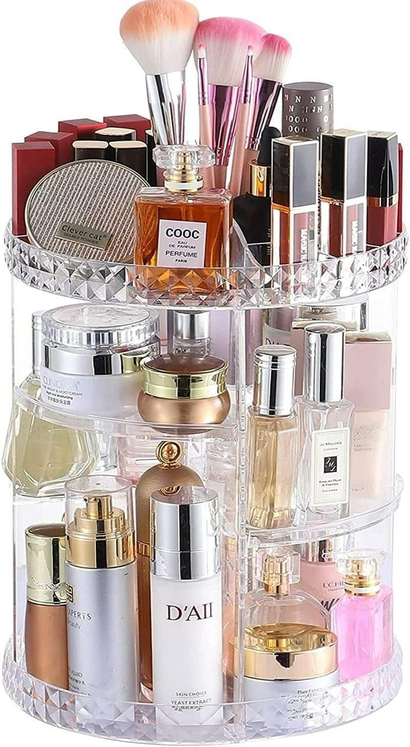 360° Rotating Cosmetic Storage Box – Multi-Function Adjustable Vanity Stand