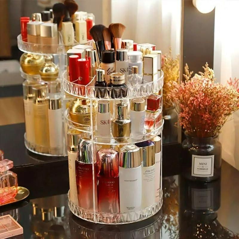 360° Rotating Cosmetic Storage Box – Multi-Function Adjustable Vanity Stand