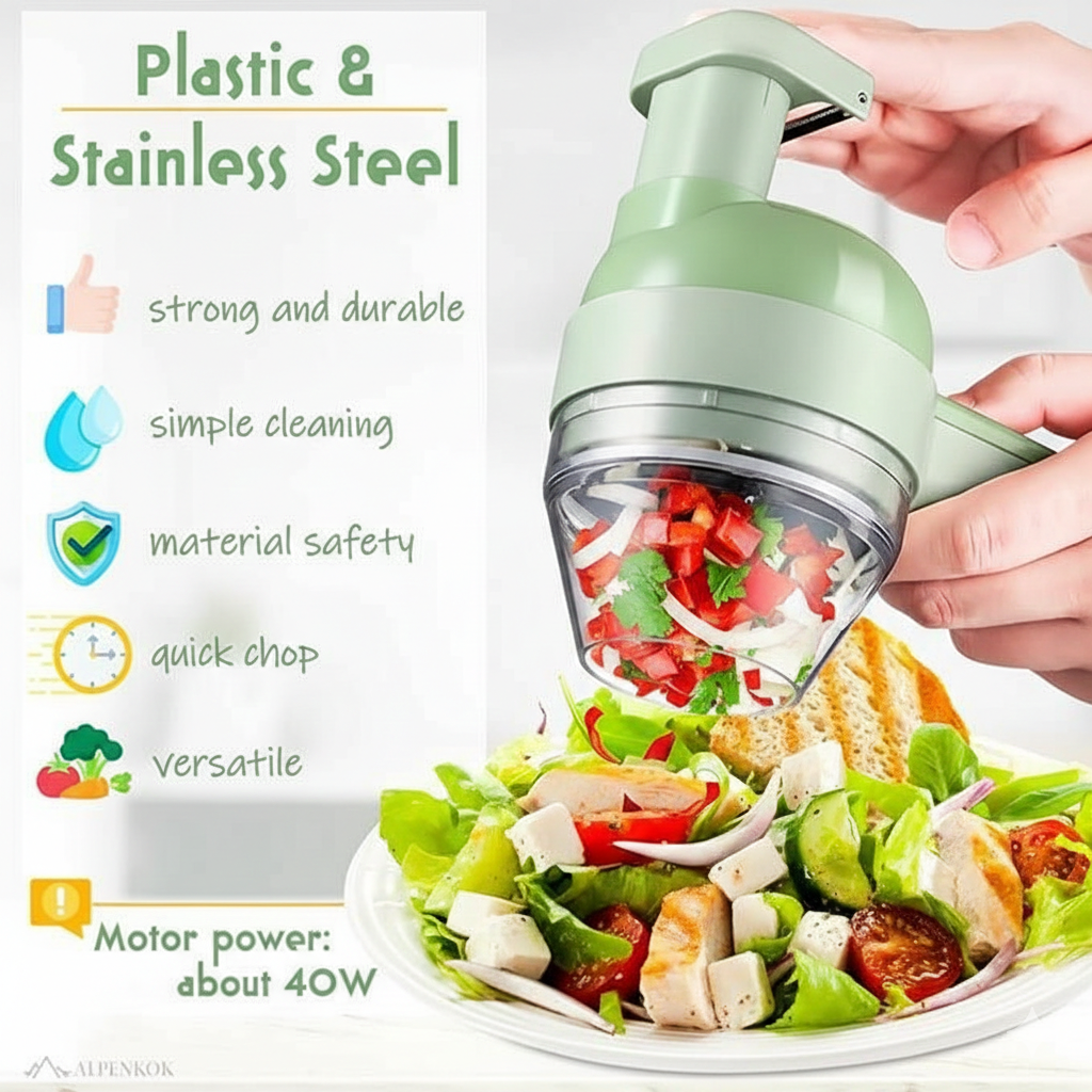 Chop, Slice & Dice Faster – 4-in-1 Portable Electric Vegetable Cutter